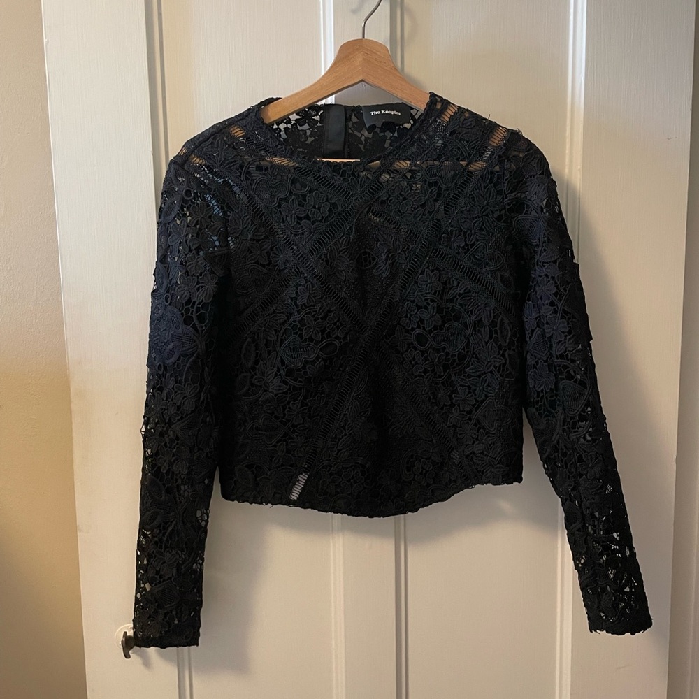 The Kooples Black Lace Long Sleeve Top